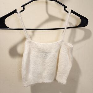Pretty little thing ivory Fuzzy Strappy Crop top size S